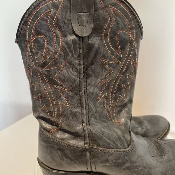 VTG Bronco Cowboy Boots Kids 2.5D Gray Conch Vegan Leather Western Cowboy USA - Picture 4 of 16